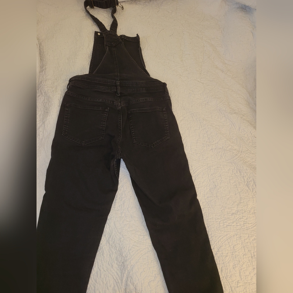 Black Denim Overalls Zip Front